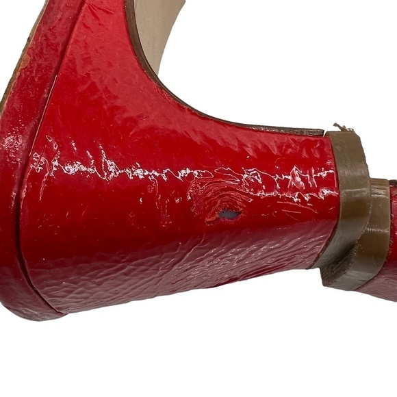 Ann Marino Red Leather Block Heel Slide Sandals Size 9 1/2 Women’s - Picture 10 of 11